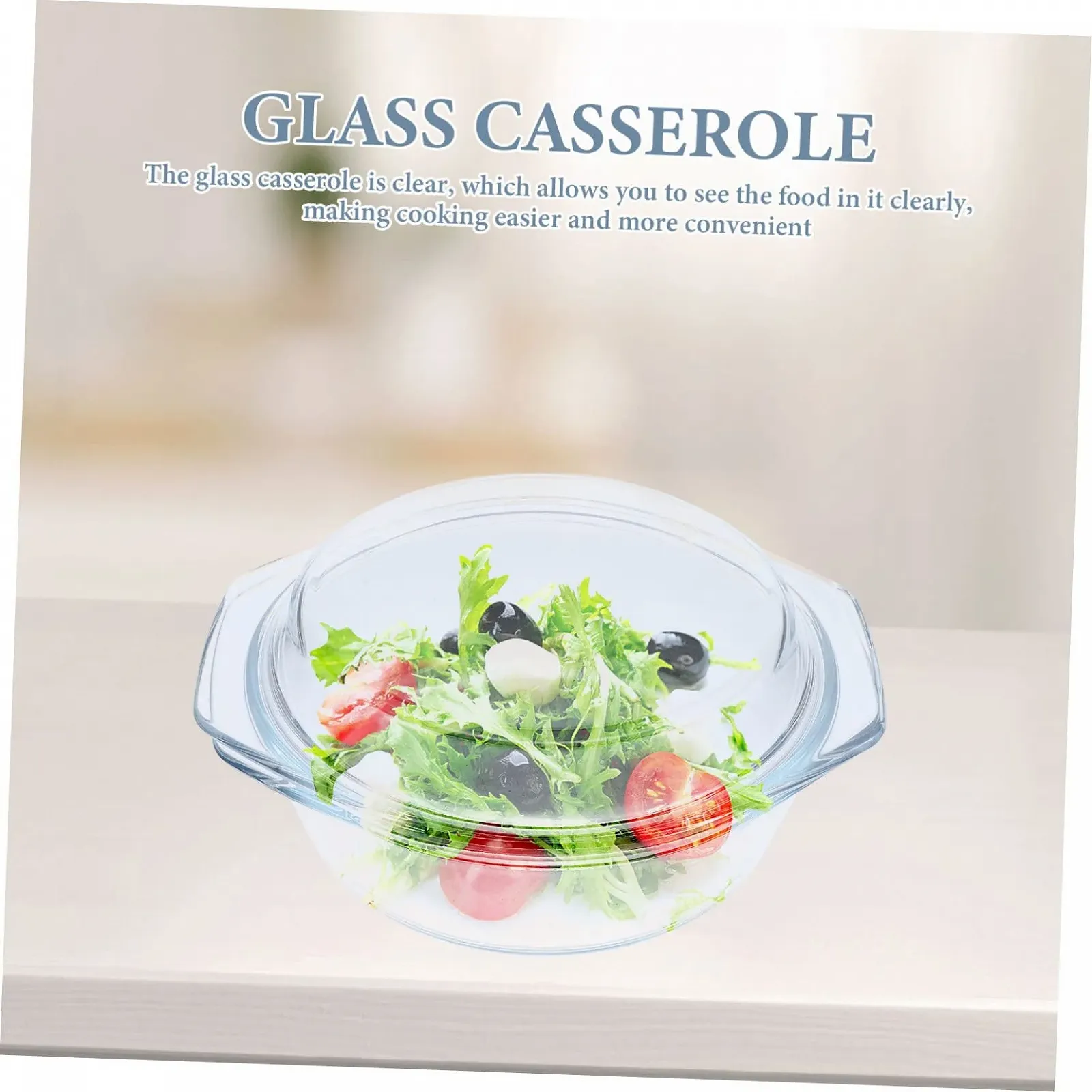 Кастрюля для запекания OUNONA круглая стеклянная с крышкой для микроволновой печи и духовки 0,65 л Прозрачная, фото №5