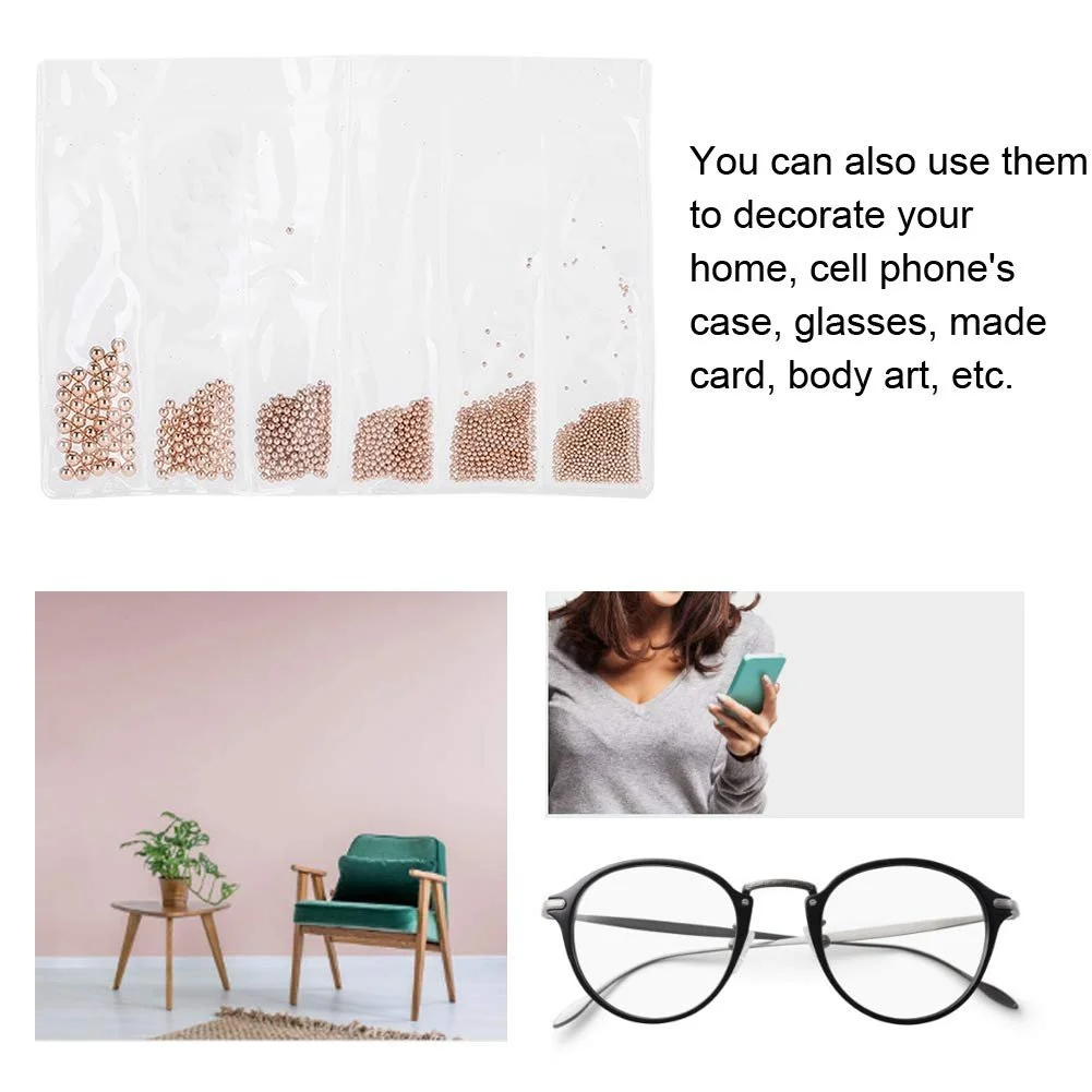 Украшения для ногтей 0.5 мм 3.0 мм Стальные шарики для маникюра, Мини стальные шарики для ногтей, Золото Серебро Розовое (Розовый), фото №6