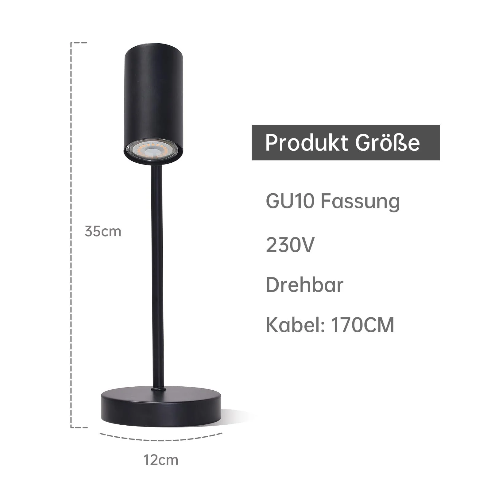 Настільна лампа Bedside Lamp Swivelling 350° GU10 Металева Чорна, фото №5