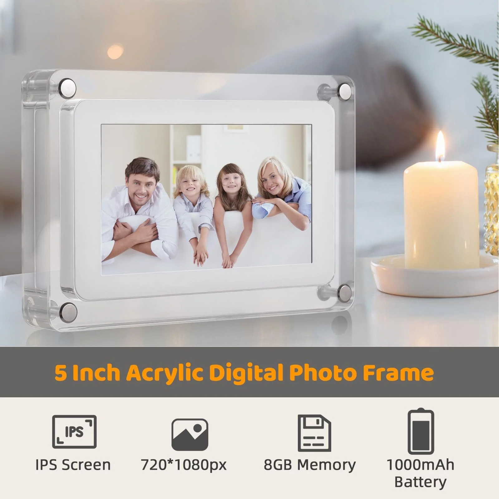 Цифровая фоторамка Andoer 5 дюймов Электронная Акриловая 8GB Батарея, фото №3 Цифровая фоторамка Andoer 5 дюймов Электронная Акриловая 8GB Батарея, фото №3