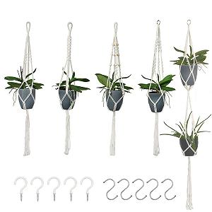 Підвісний кошик макраме 5 шт. Білий 145/104/100 cm З бавовняних мотузок - Фото 1