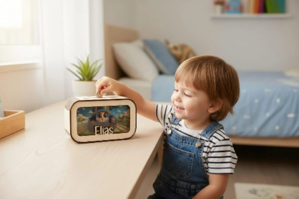 Скарбничка Traktor дерев'яна персоналізована з ім'ям трактор дизайн, фото №7