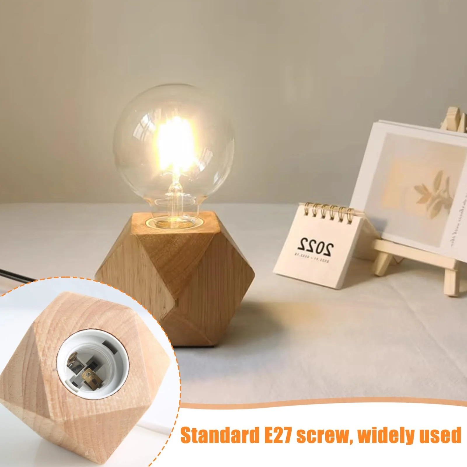 Настільна лампа Nizirioo Набір 2 шт. Дерев'яна основа Diamond E27 EU Plug (без лампи), фото №4