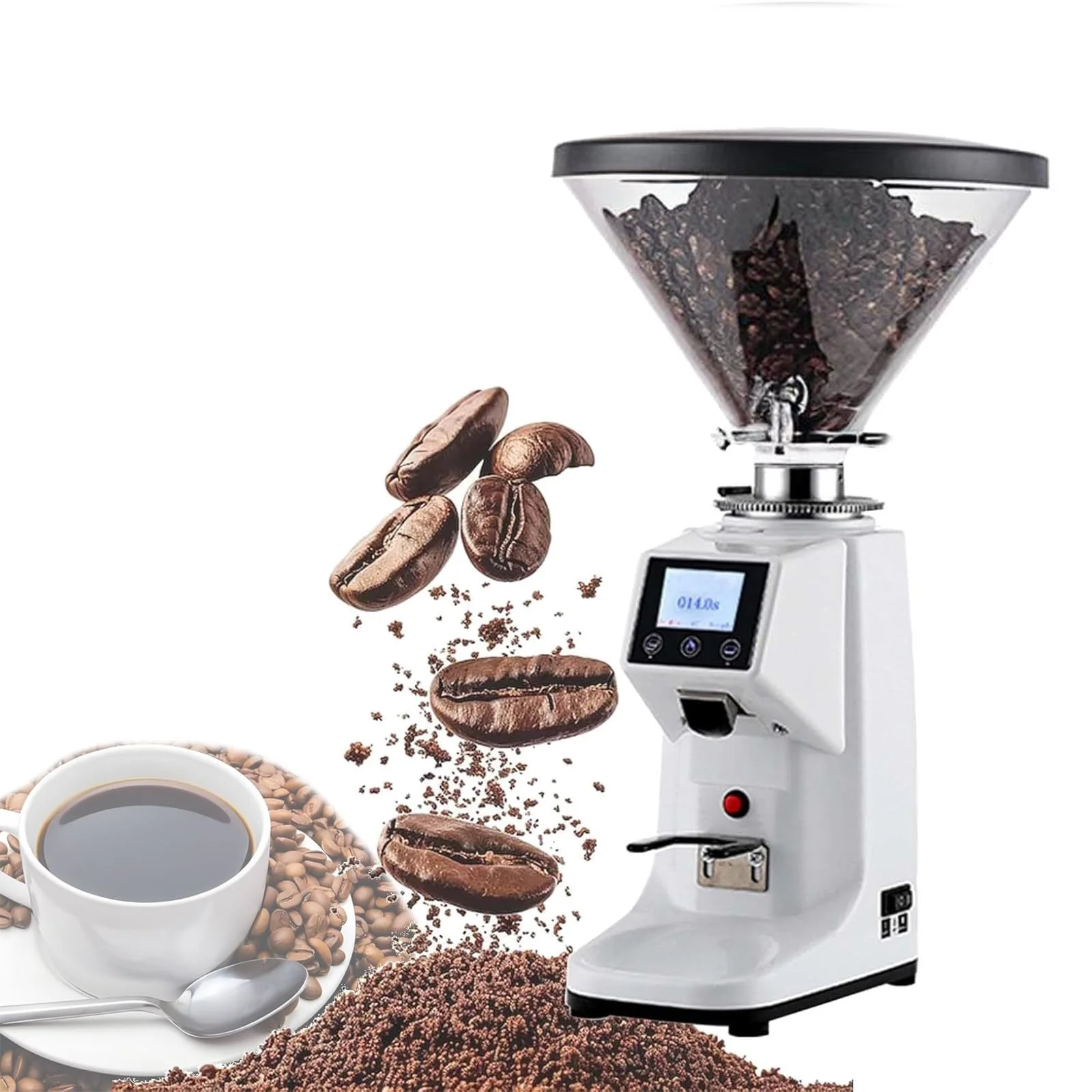 Кавомолка 250 Вт Commercial/Household, 60 мм плаский помел, 19 рівнів помелу, сенсорний екран, 500 мл Білий, фото №1