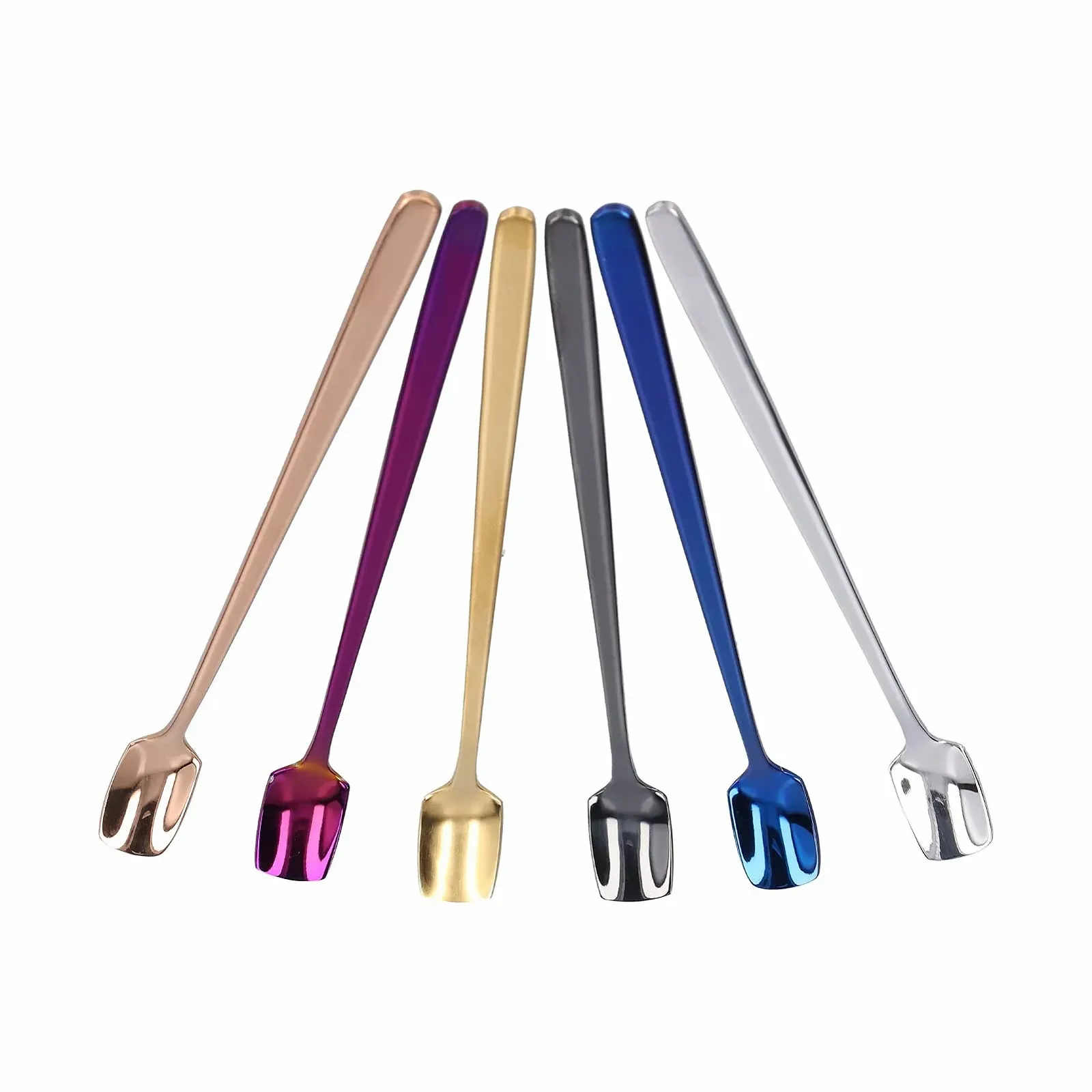 Ложка для змішування кави з довгою ручкою 15 cm, набір різнокольорових десертних ложок, 6 штук, фото №8