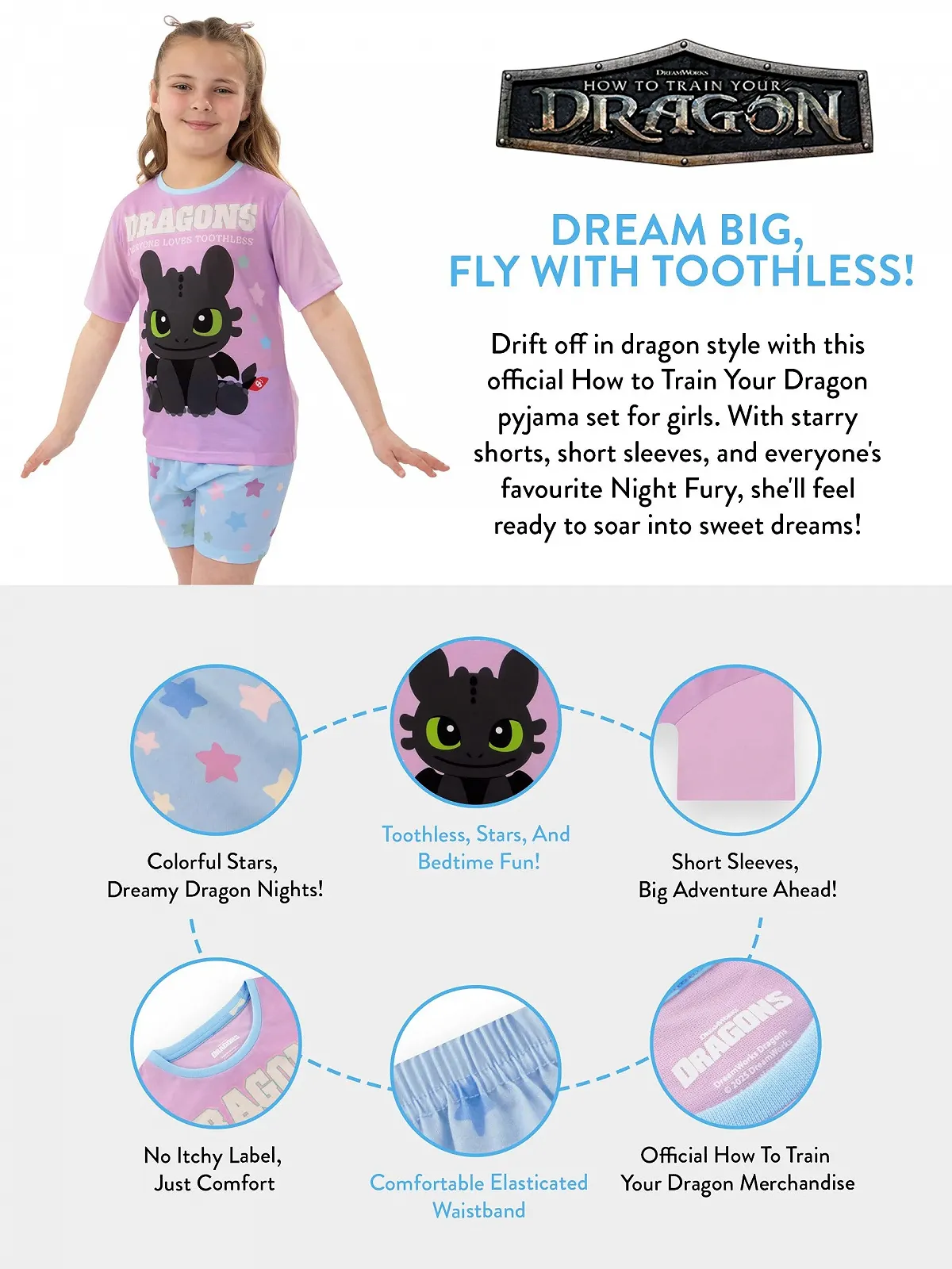 Піжама How To Train Your Dragon Дитяча Toothless для дівчаток, Літня, фото №7 Піжама How To Train Your Dragon Дитяча Toothless для дівчаток, Літня, фото №7