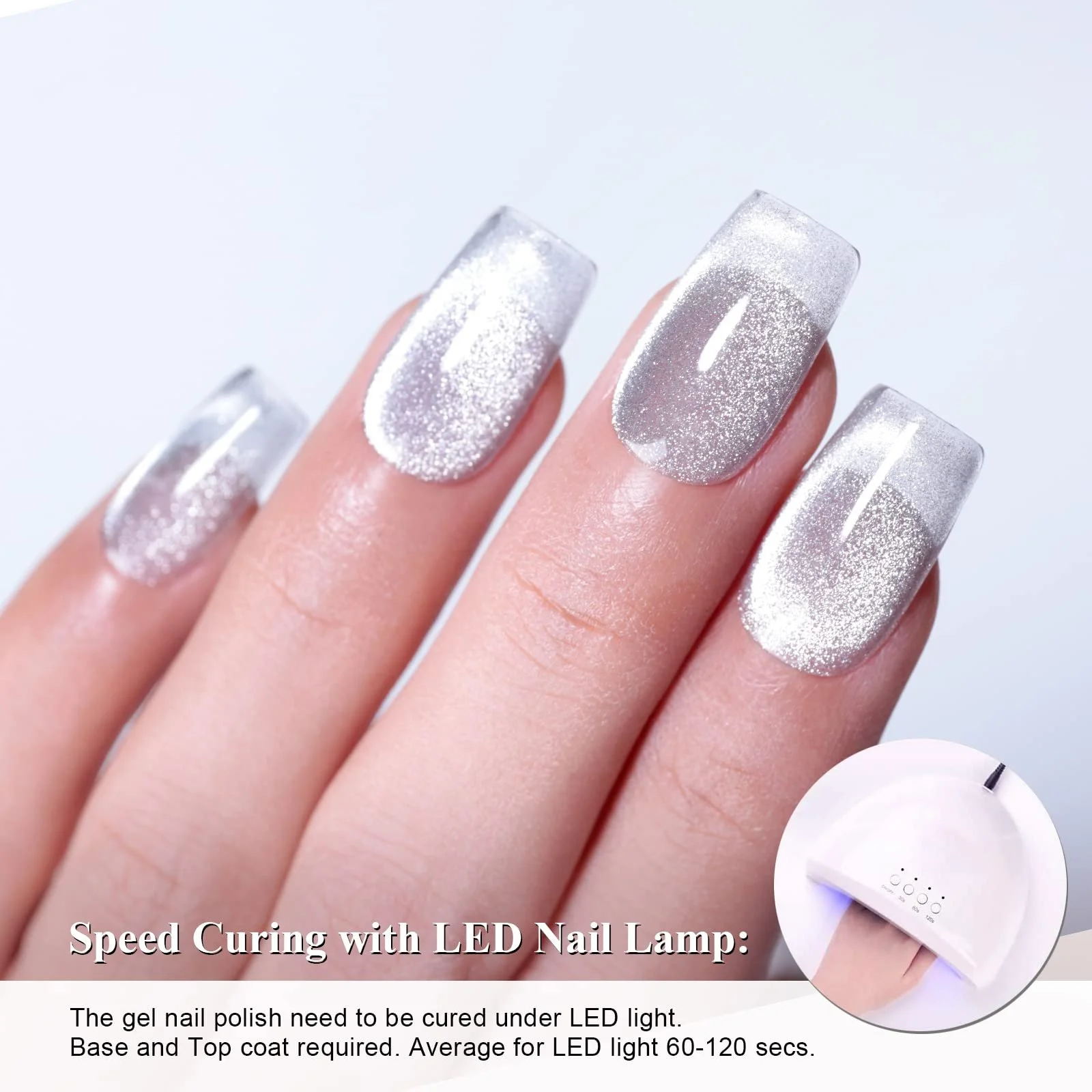 Гель-лак Imtiti Silver Holographic 9D Котяче око Блискітки Магнітний 14.8 мл, фото №2