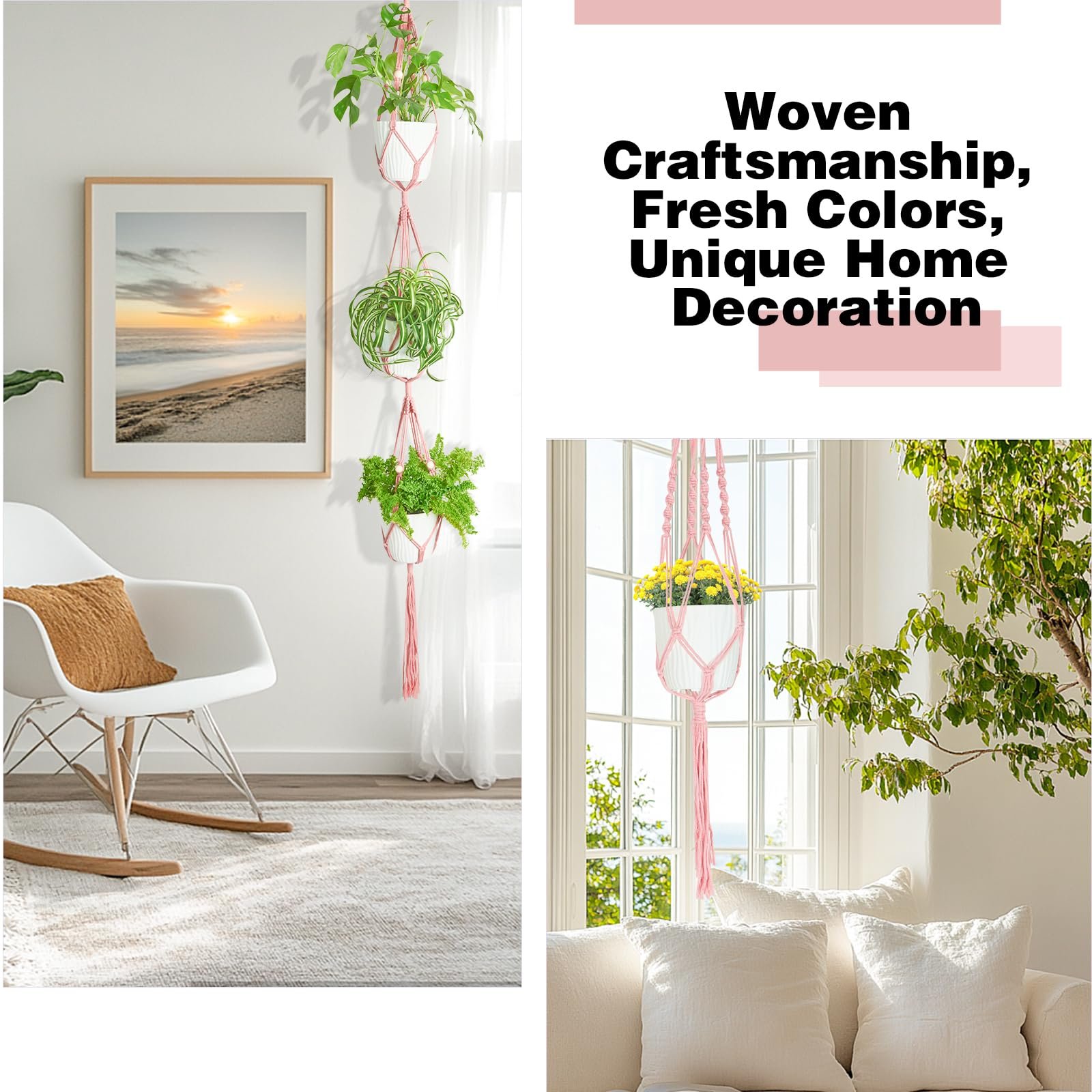 Підвіси для рослин макраме XXXFLOWER набір 3 шт. бавовняний шнур Бохо рожеві, фото №3 Підвіси для рослин макраме XXXFLOWER набір 3 шт. бавовняний шнур Бохо рожеві, фото №3