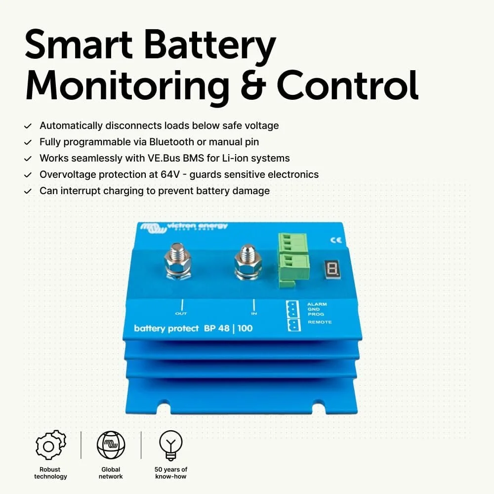 Реле відключення АКБ Victron Energy Smart Battery Protect / 48V / 100A /Програмоване / Блакитне, фото №2 Реле відключення АКБ Victron Energy Smart Battery Protect / 48V / 100A /Програмоване / Блакитне, фото №2