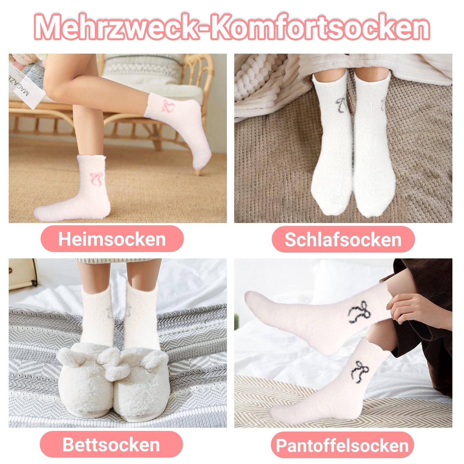 4 пары женских носков, пушистые носки с рюшами, теплые носки с рюшами, носки для кровати, носки для сна, фото №4