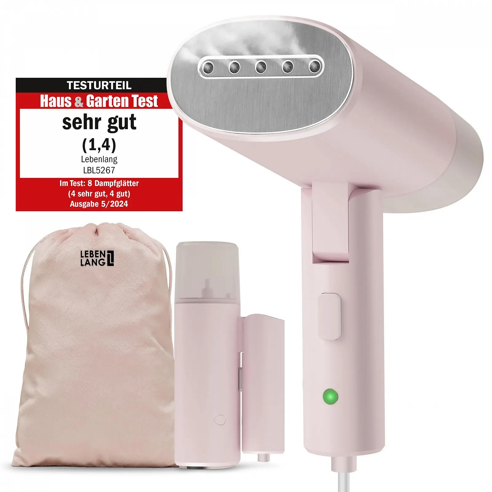 Вертикальний відпарювач LEBENLANG Дорожній Складаний 900W 120ml Рожевий, фото №1