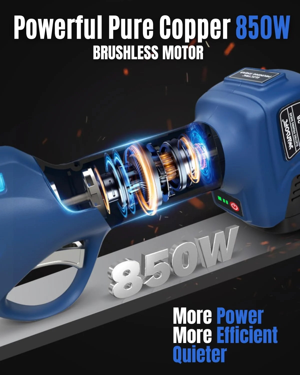 Секатор акумуляторний SWANSOFT PRU28, 28 мм, 16.8 В, 2 + 2 Аг, фото №5