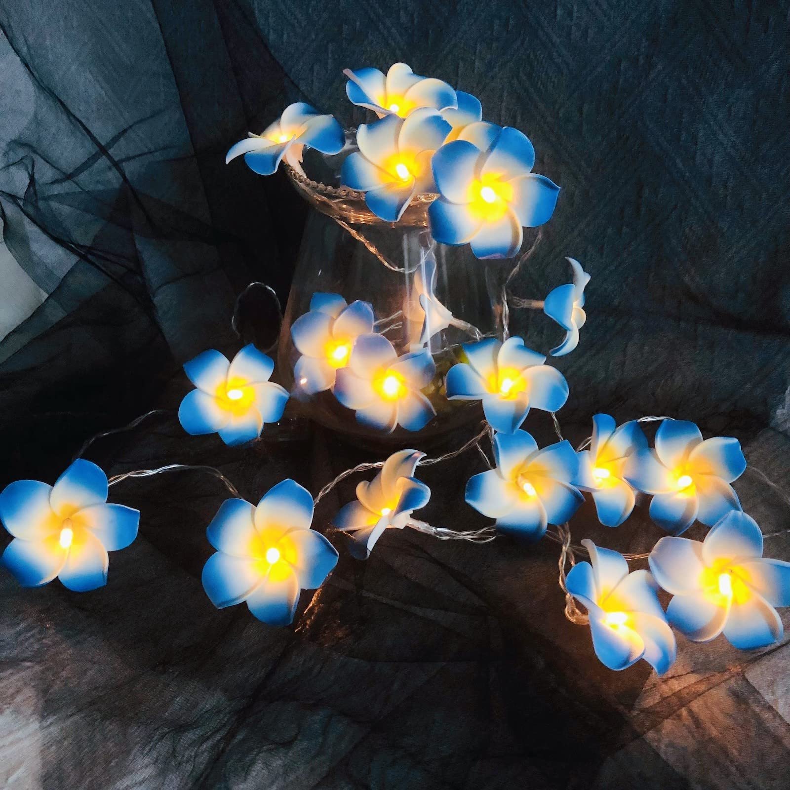 Светодиодная гирлянда Искусственные цветы плюмерии 20/40 LED Синий, фото №4