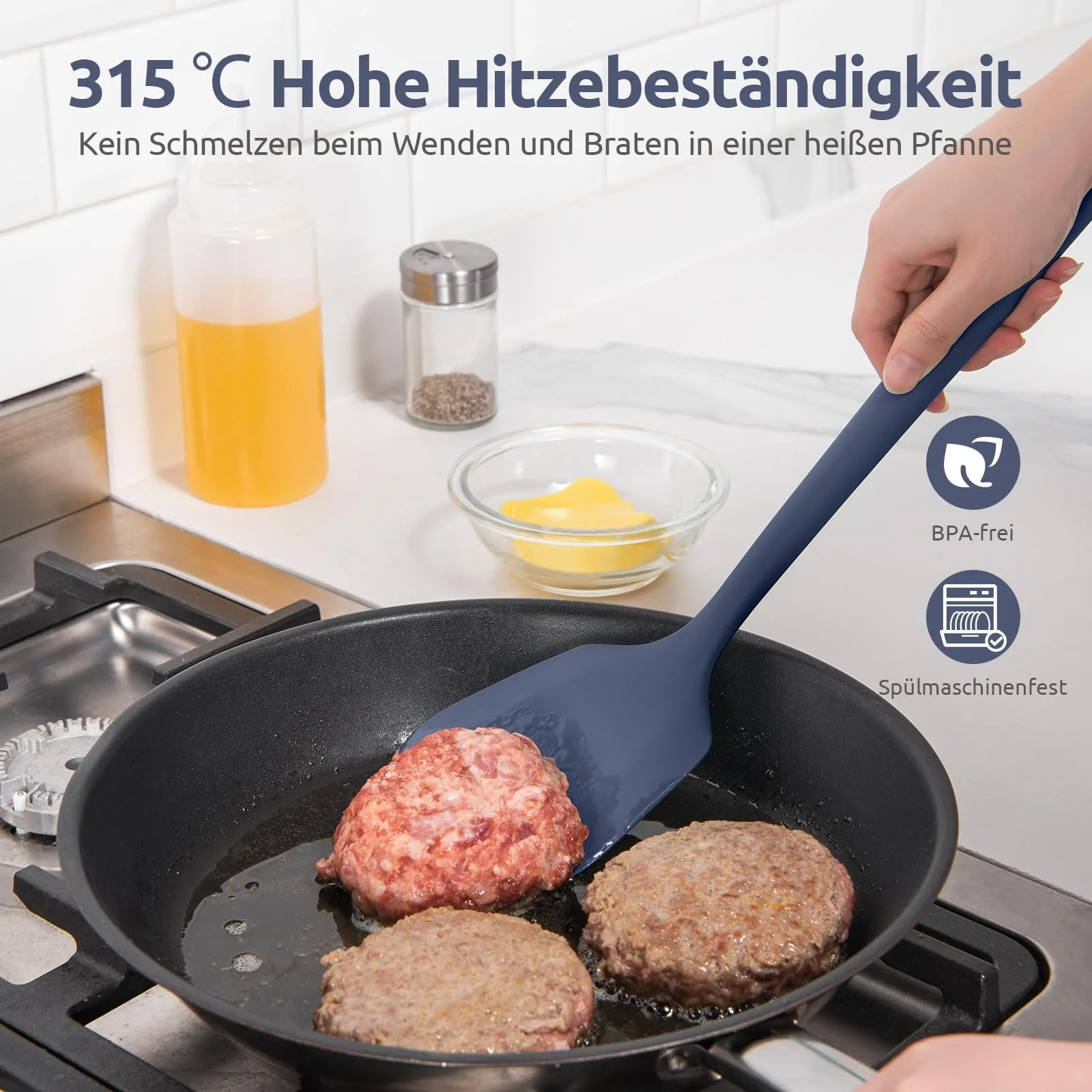 Лопатка кухонная U-Taste силиконовая термостойкая 34.5 см (2 шт) Midnight Blue, фото №3
