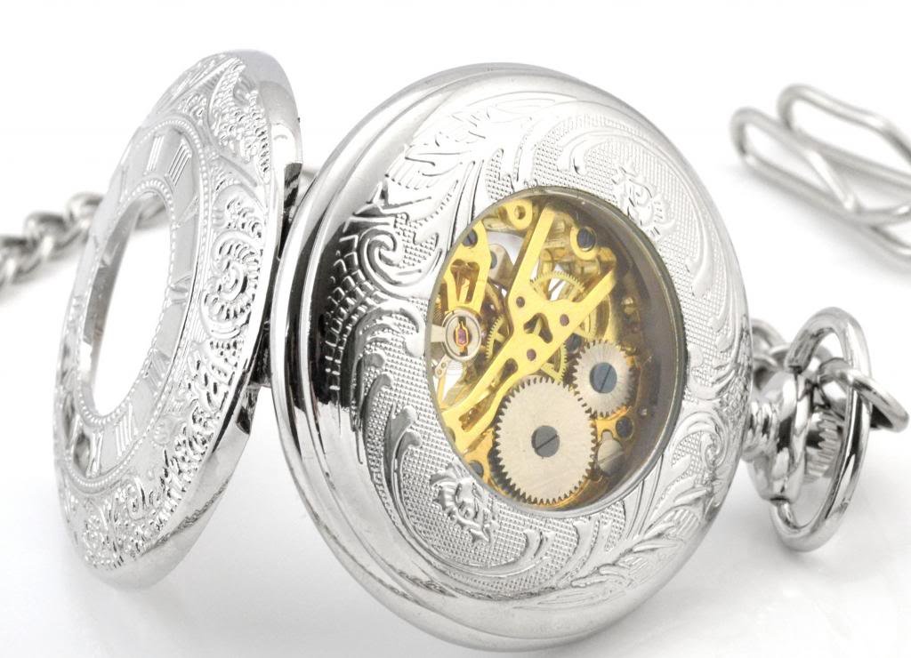 Механічний годинник Infinite U Dual Time Display Hollow Skeleton Steel Hand Wind Pocket Silver, фото №3