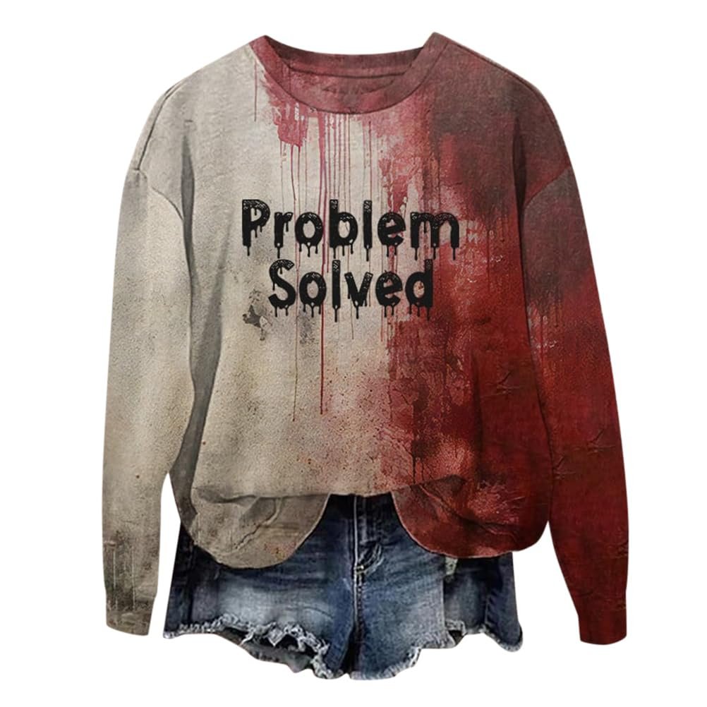 Хелловін Жіночий Пуловер Onsoyours з круглим вирізом, довгими рукавами та кривавим принтом, фото №1 Хелловін Жіночий Пуловер Onsoyours з круглим вирізом, довгими рукавами та кривавим принтом, фото №1