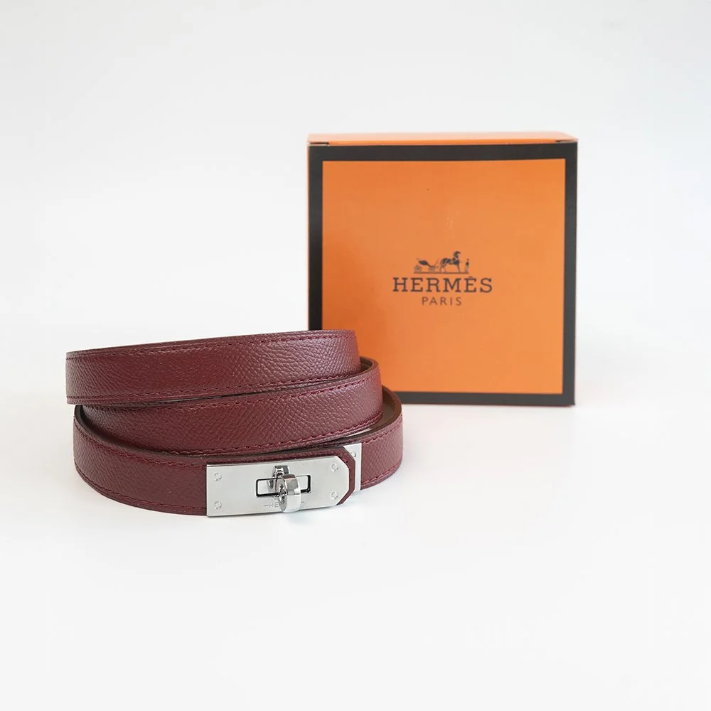 Женский тонкий бордовый ремень Hermes, фото №8