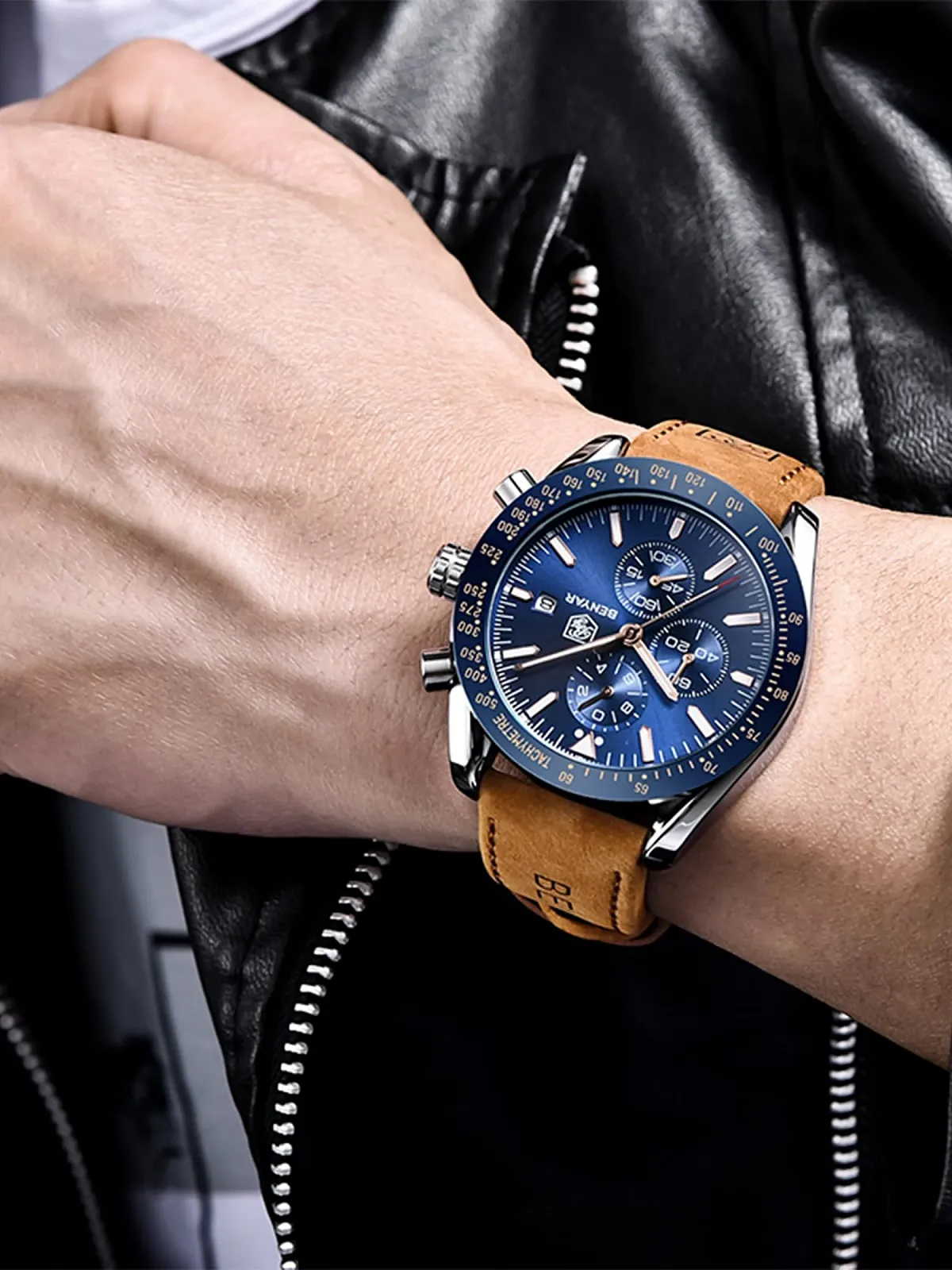 Чоловічий Годинник Benyar Хронограф Кварцовий Шкіряний Спортивний Бізнес Модний Водонепроникний, фото №8 Чоловічий Годинник Benyar Хронограф Кварцовий Шкіряний Спортивний Бізнес Модний Водонепроникний, фото №8