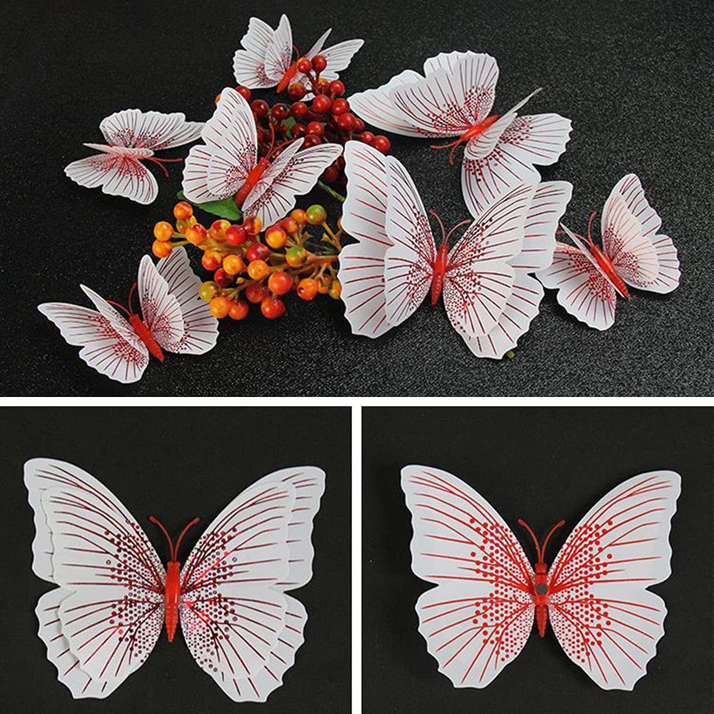 Наклейки на стену Бабочки 3D с магнитом 24 шт. Красные, фото №6