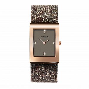 Годинник жіночий Seksy Rocks Колекція Rectangular Dial Браслет з камінням Swarovski (Коричневий-2653) - Фото 1