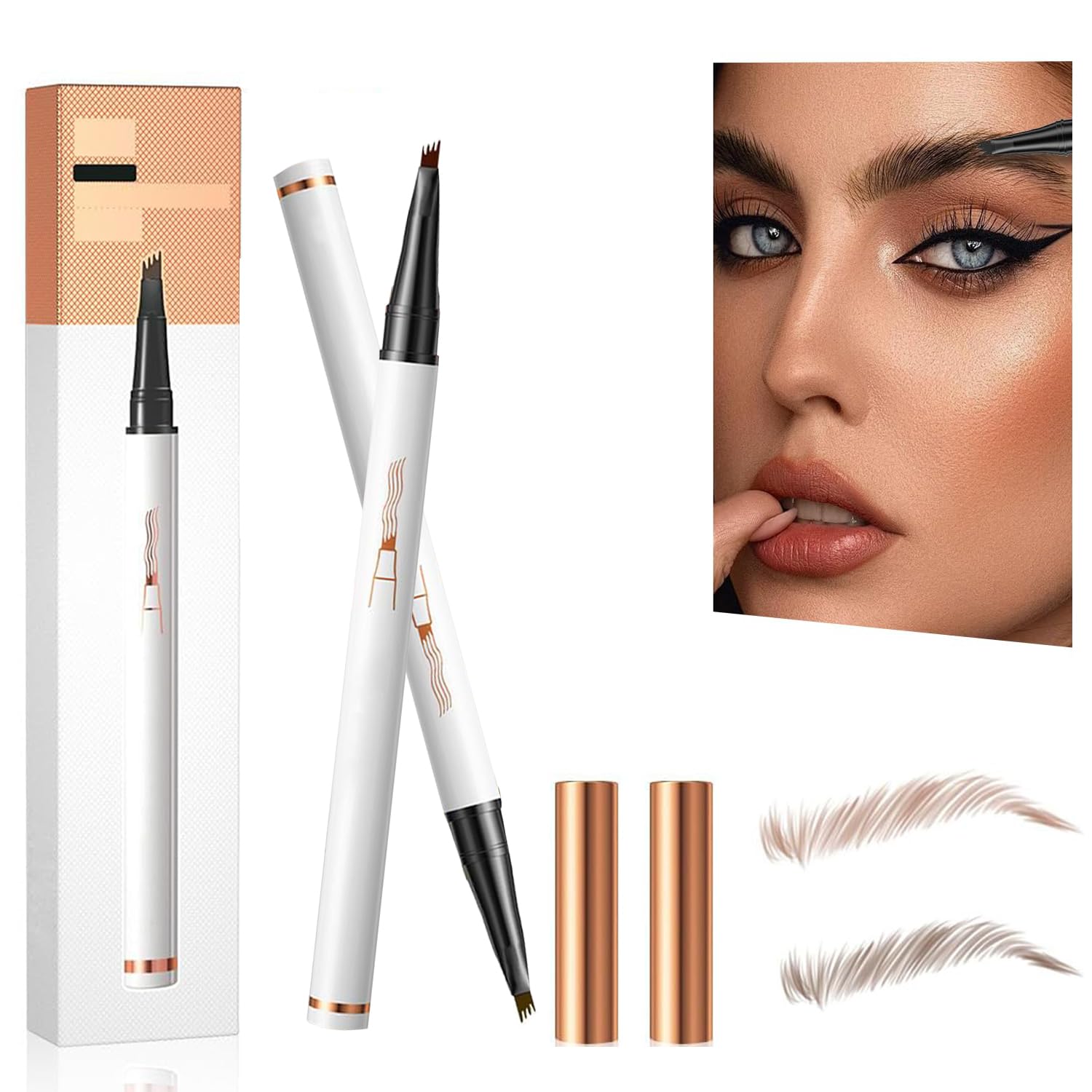 Олівець для брів Ugen Brow Pencil 2024 4 Fork Tips 3D Microblading Natural Makeup Світло-коричневий + Темно-коричневий, фото №1