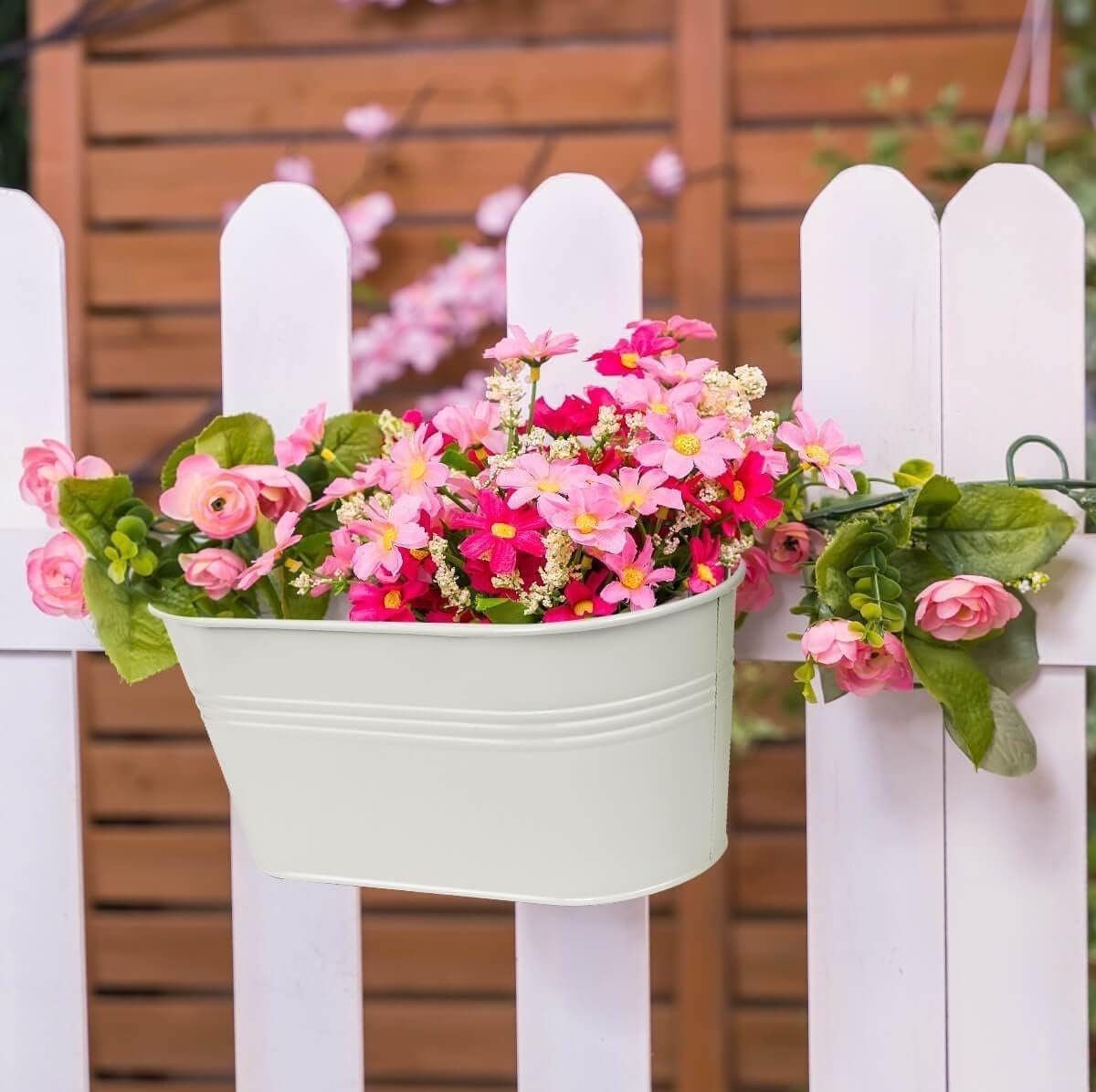 Підвісні квіткові горщики LATERN Метал 27.5 см зі знімним гачком 4 шт. білий, фото №4