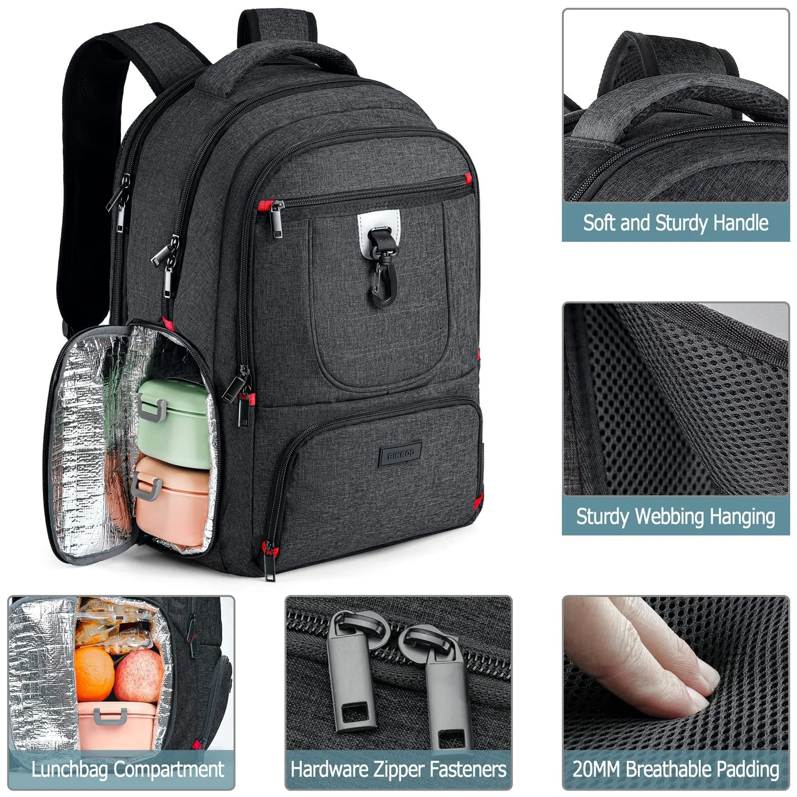 Рюкзак для ноутбука 17.3 Inch Lunch Backpack Waterproof USB Charging Port Черный, фото №3