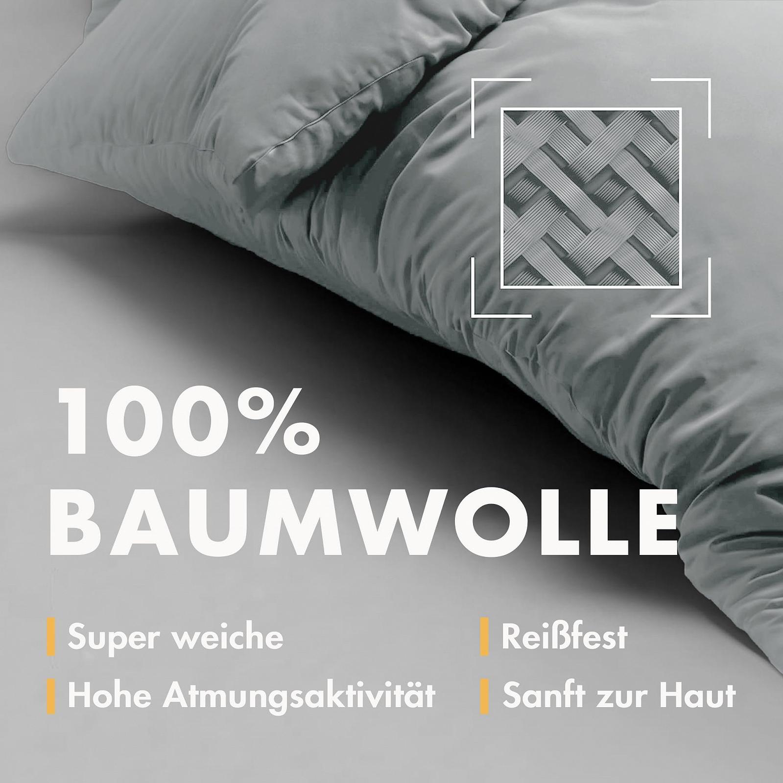 Постільна білизна Sleeptime, 100% бавовна, 135 см x 200 см, 4 предмети, біло-сіра. М'які підодіяльники на блискавці, що не потребують прасування. Двоколірний набір постільної білизни з 2 наволочками 80 см x 80 см., фото №3