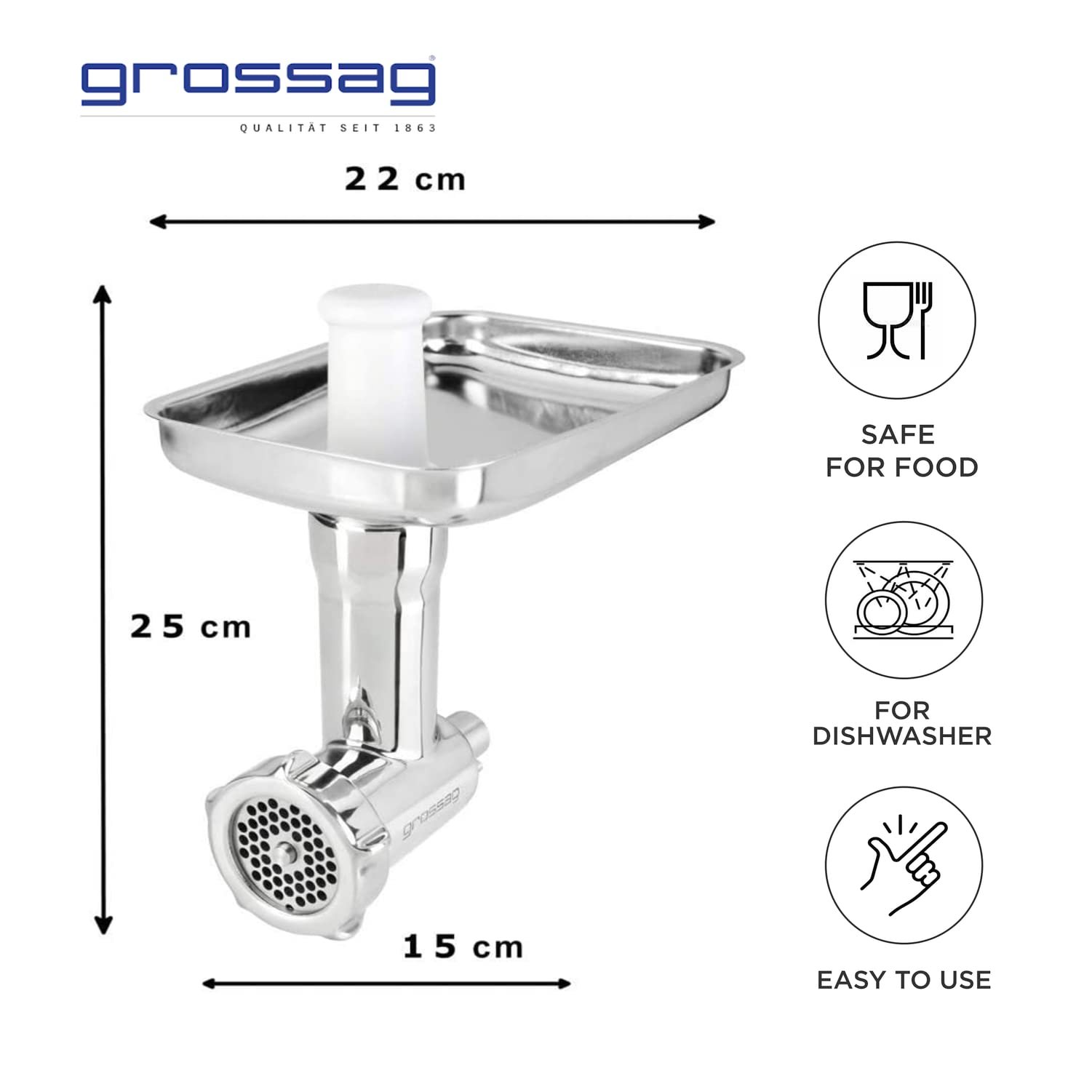 Насадка-м’ясорубка Grossag 1354 для Kitchen Aid Stainless Steel, фото №3