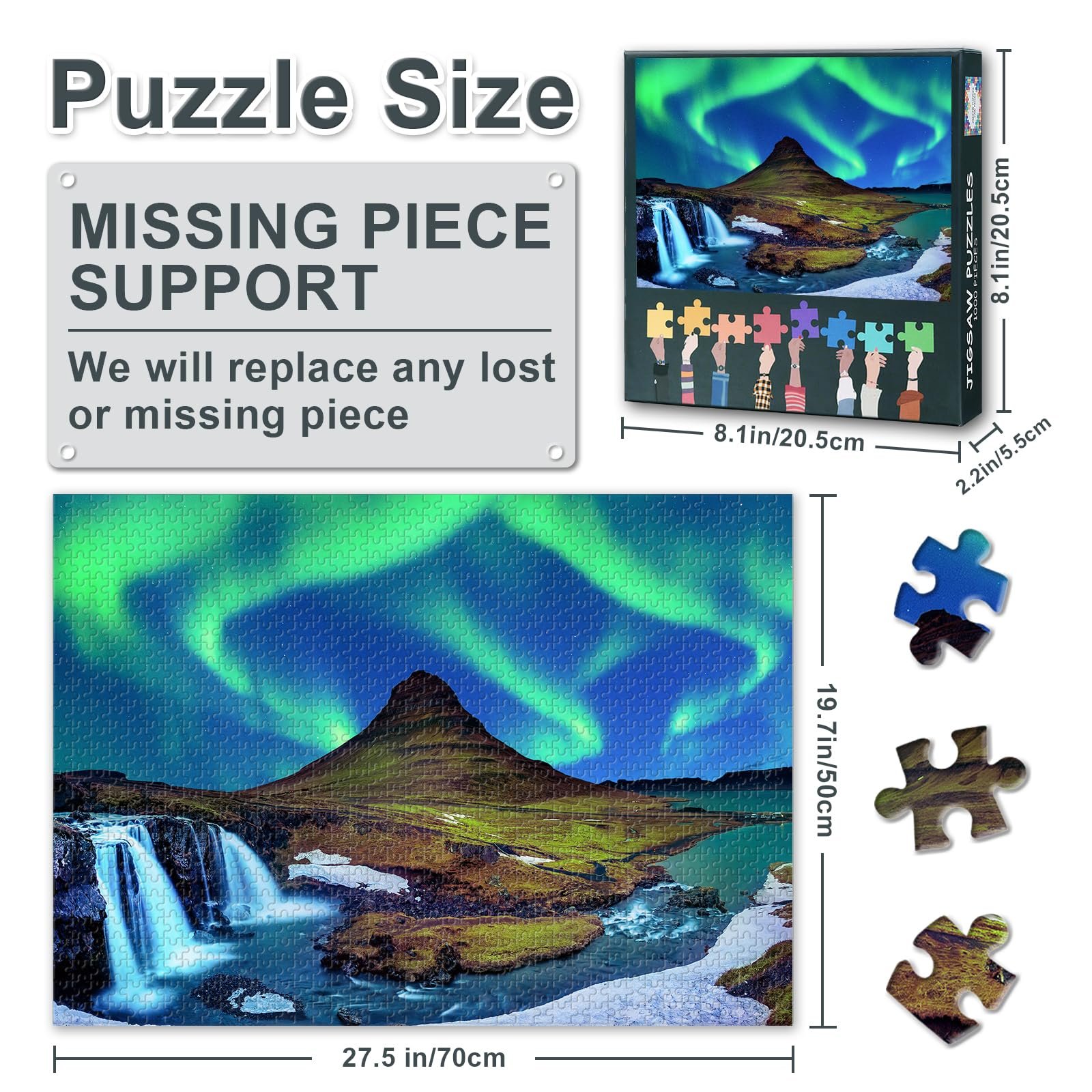 Пазл Магічне північне сяйво над засніженими горами Ісландії 1000 деталей 50 x 70 см, фото №2