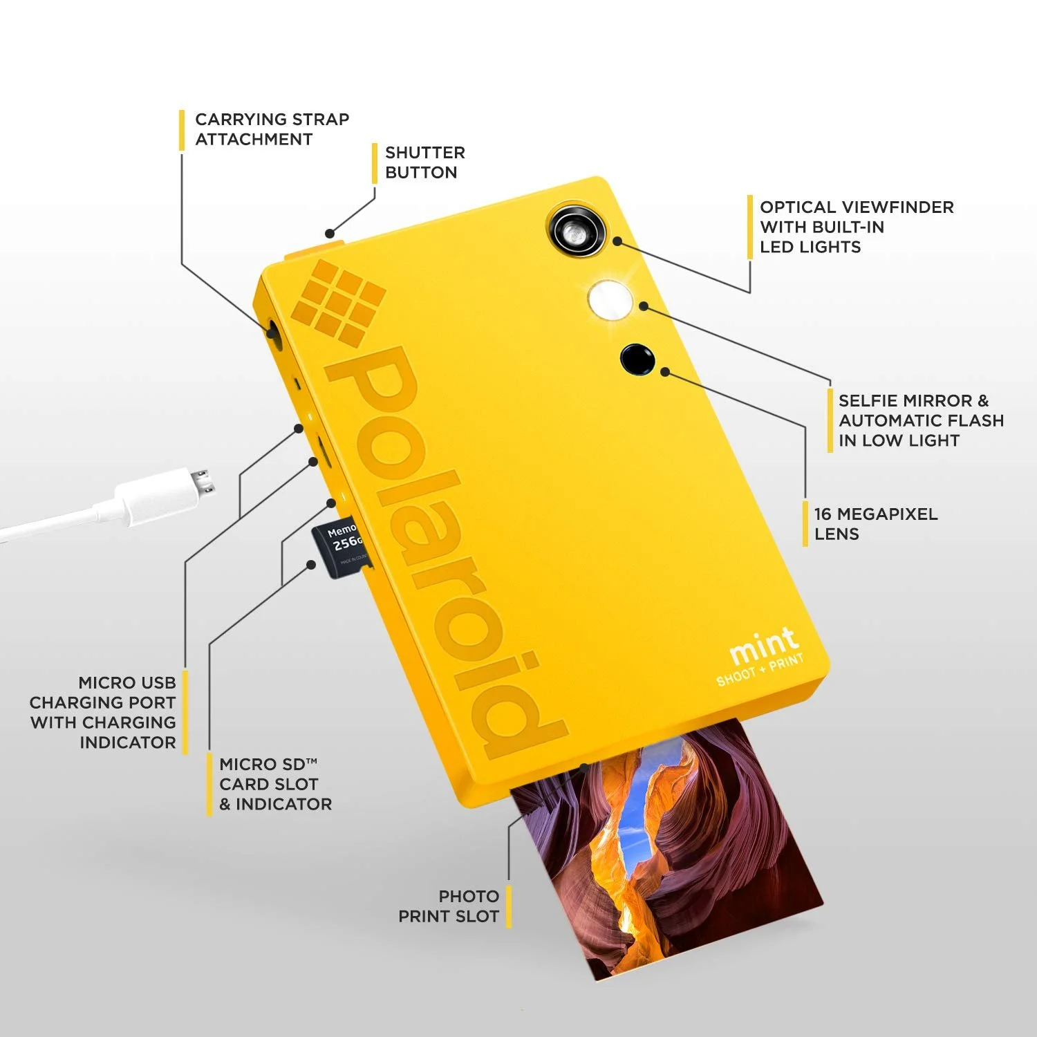 Фотокамера мгновенной печати Polaroid Mint 2-в-1 Принтер 16MP Vertical Design Zink, фото №5