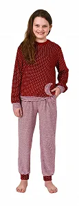 Піжама для дівчинки Normann Махрова з довгими рукавами з манжетами в горошок та смужку - Фото 1