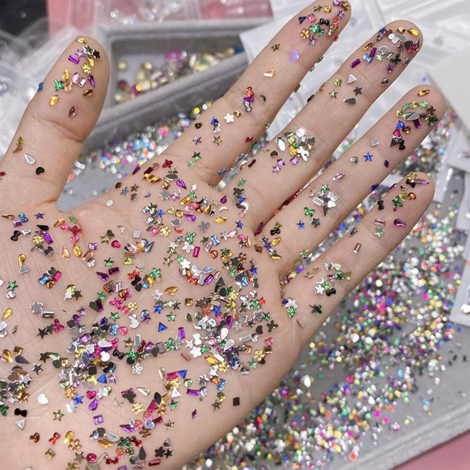 Стрази для нігтів Різні форми 2000 шт Кристали Плоска основа Міні Прикраса для нігтів Серце Зірка Квітка, фото №8