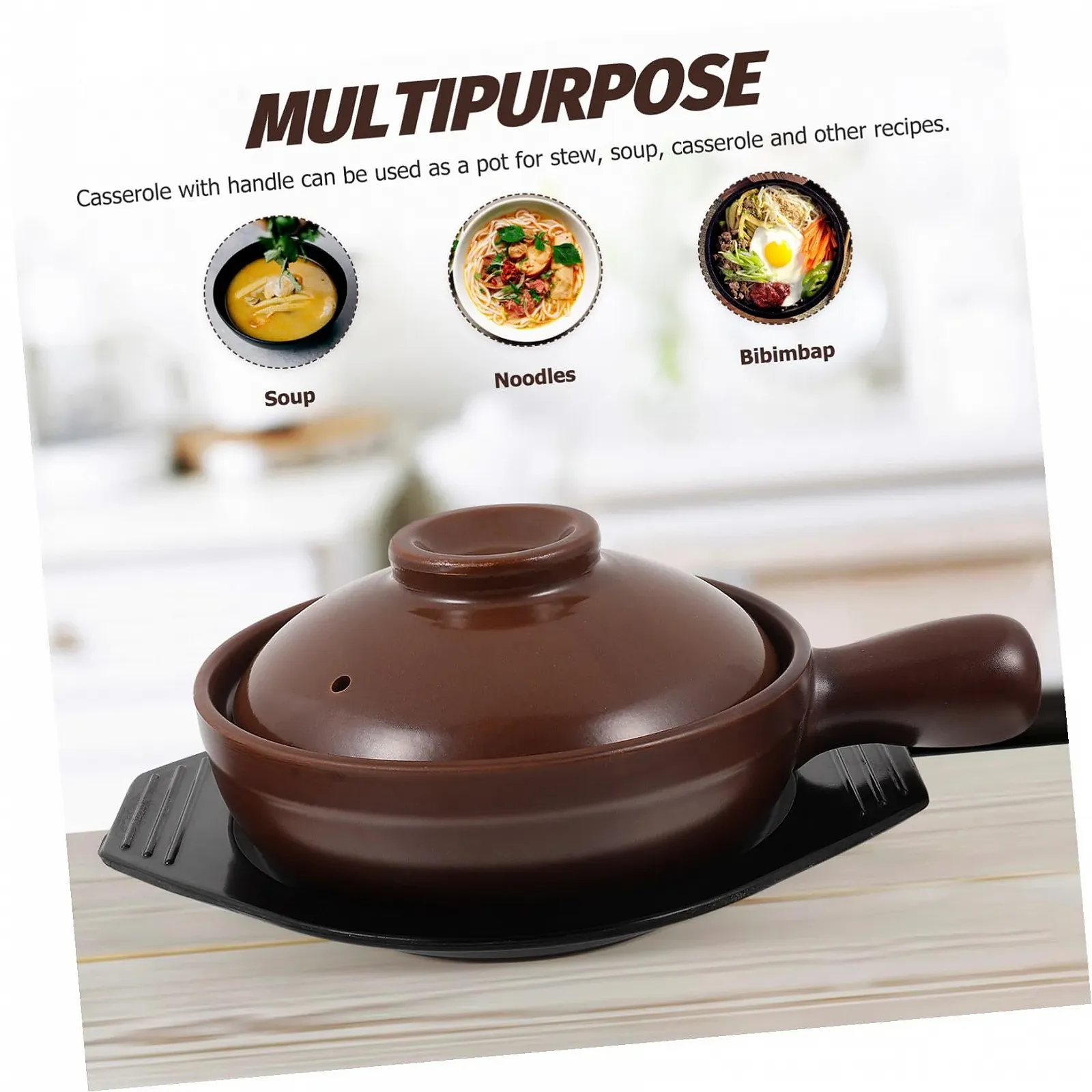 Керамическая кастрюля-жаровня с ручками термостойкая кислотостойкая для тушения и варки, фото №3