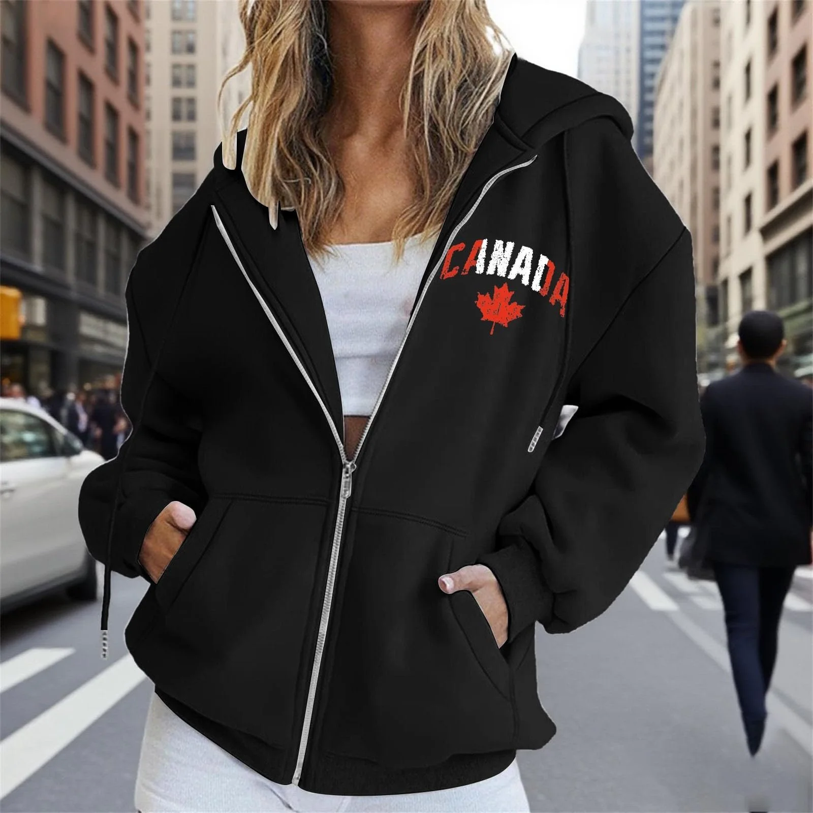 Куртка с капюшоном оверсайз CCOOfhhc, повседневная, с молнией, спортивная, Y2k, с карманами, длинная, фото №2