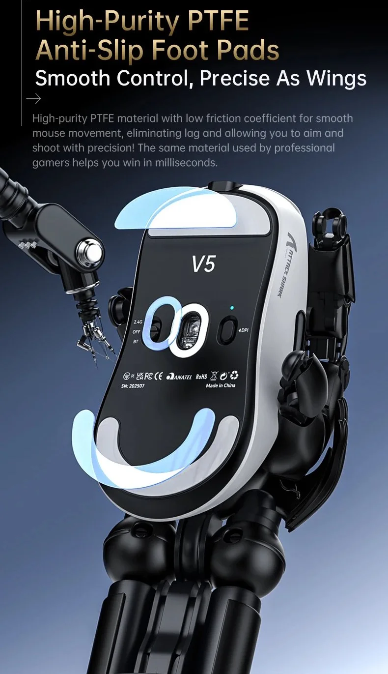 Игровая мышка Attack Shark V5 White PAW3950MAX 42K DPI 8000Гц 750IPS 50G, фото №6