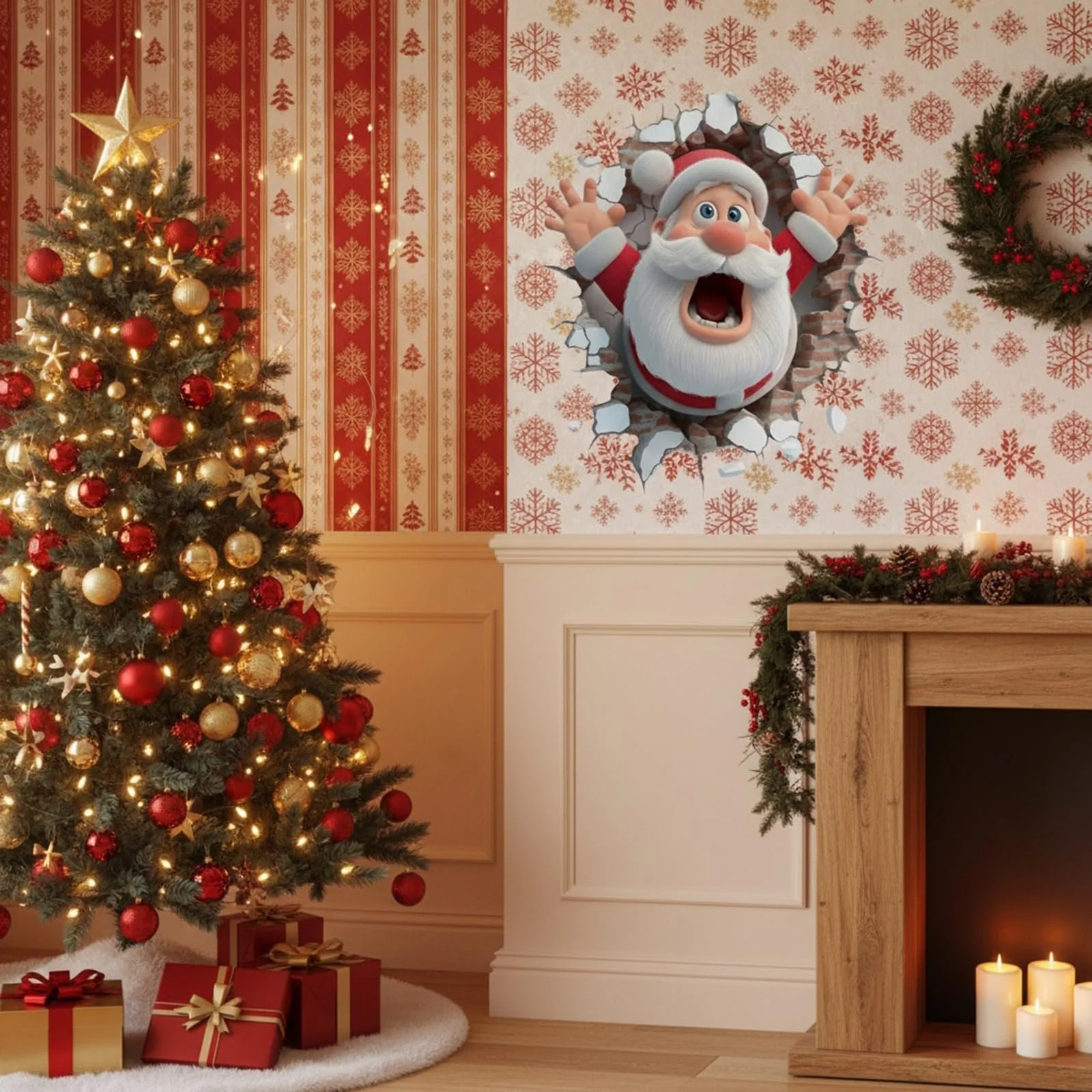 Наклейки на стіну Christmas Santa Claus 3D кумедні знімні, фото №2