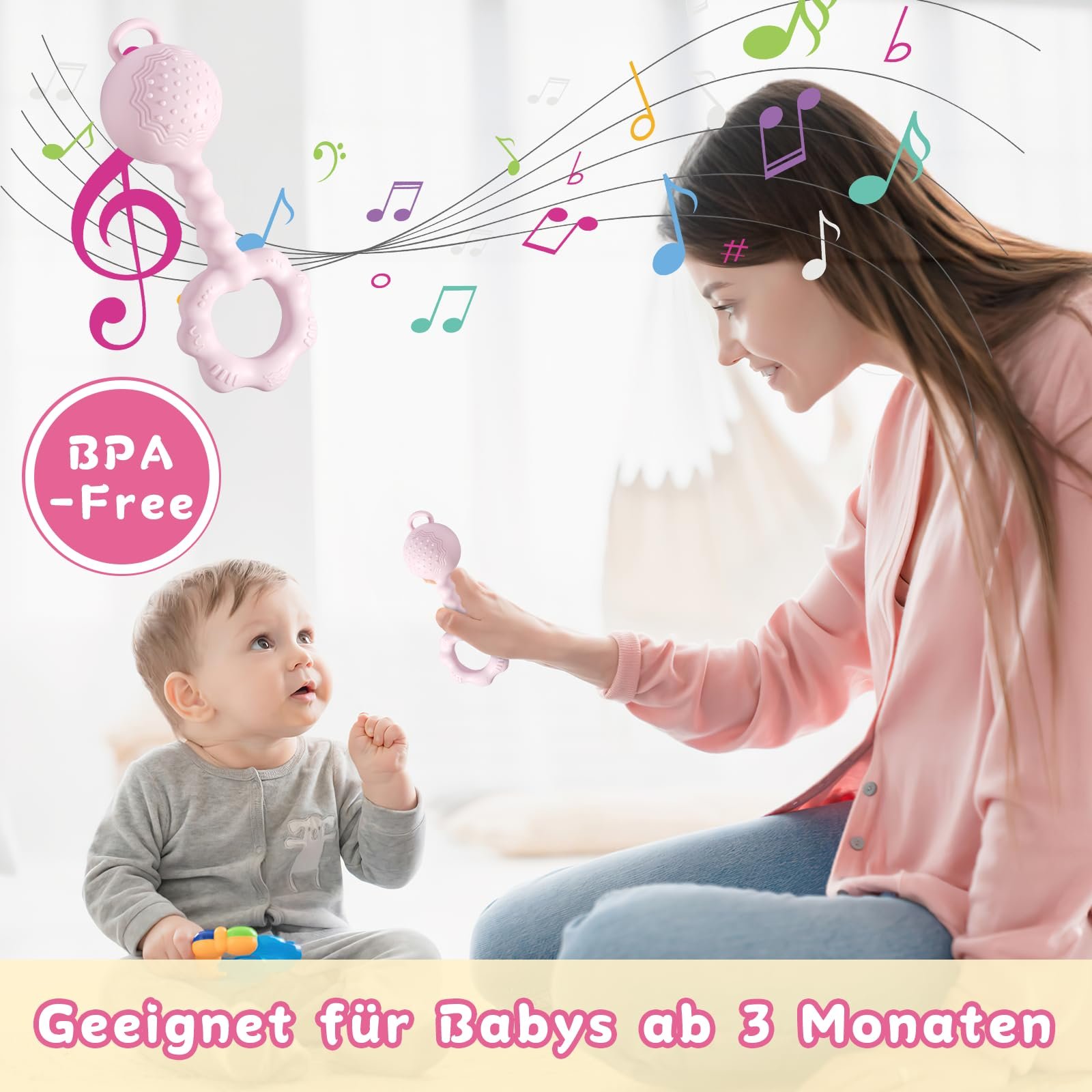 Брязкальце Tikplus Montessori Кільце-прорізувач для немовлят 0-6 місяців, Силіконова іграшка для захоплення, Рожевий, фото №4 Брязкальце Tikplus Montessori Кільце-прорізувач для немовлят 0-6 місяців, Силіконова іграшка для захоплення, Рожевий, фото №4