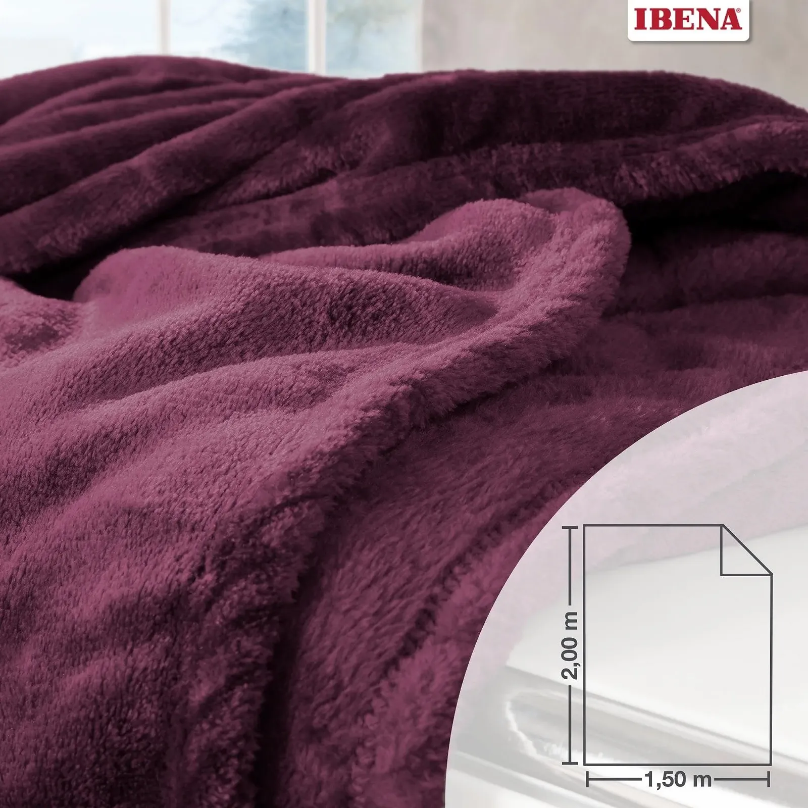 Плед Ibena Olbia 150 x 200 см – Мягкий, теплый и пригодный для стирки, флисовый плед Фиолетовый однотонный, фото №4