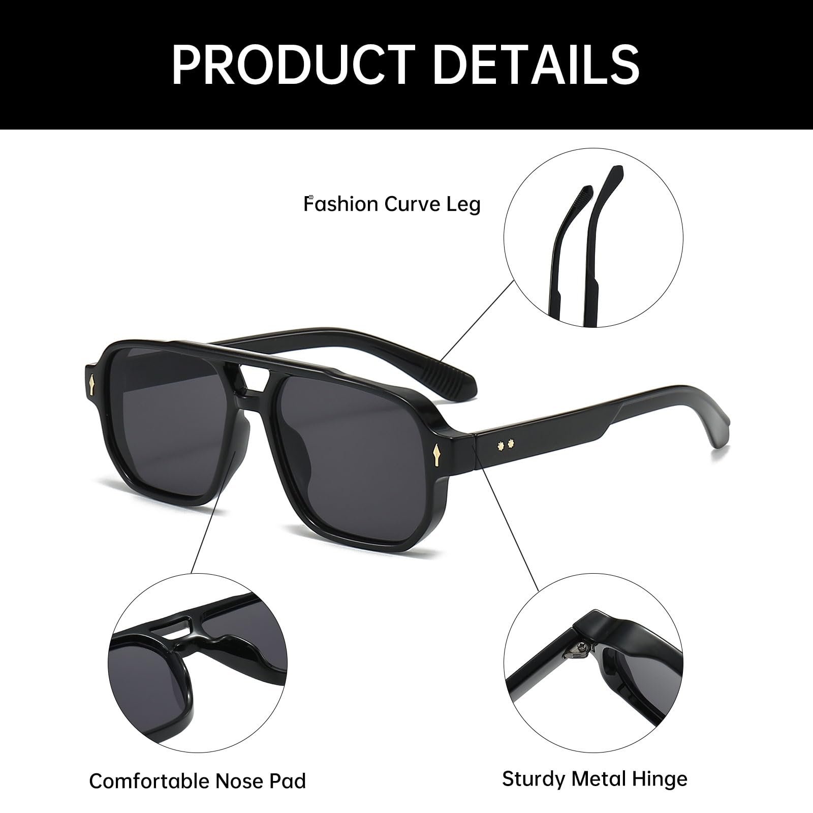 Сонцезахисні окуляри Авіатор YAMEIZE Ретро Прямокутні з подвійним мостом, фото №5