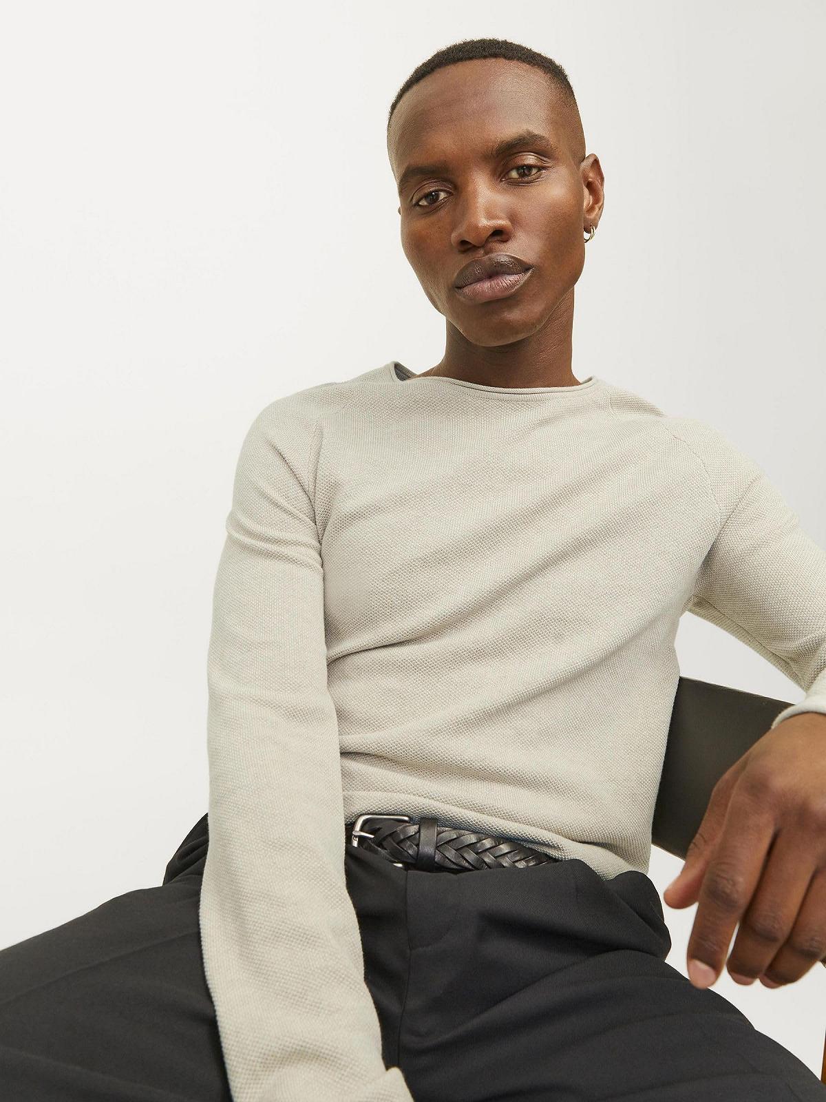 В'язаний пуловер JACK & JONES JJEHILL чоловічий, з круглим вирізом, базова модель, з довгими рукавами, бавовняна сорочка, фото №9