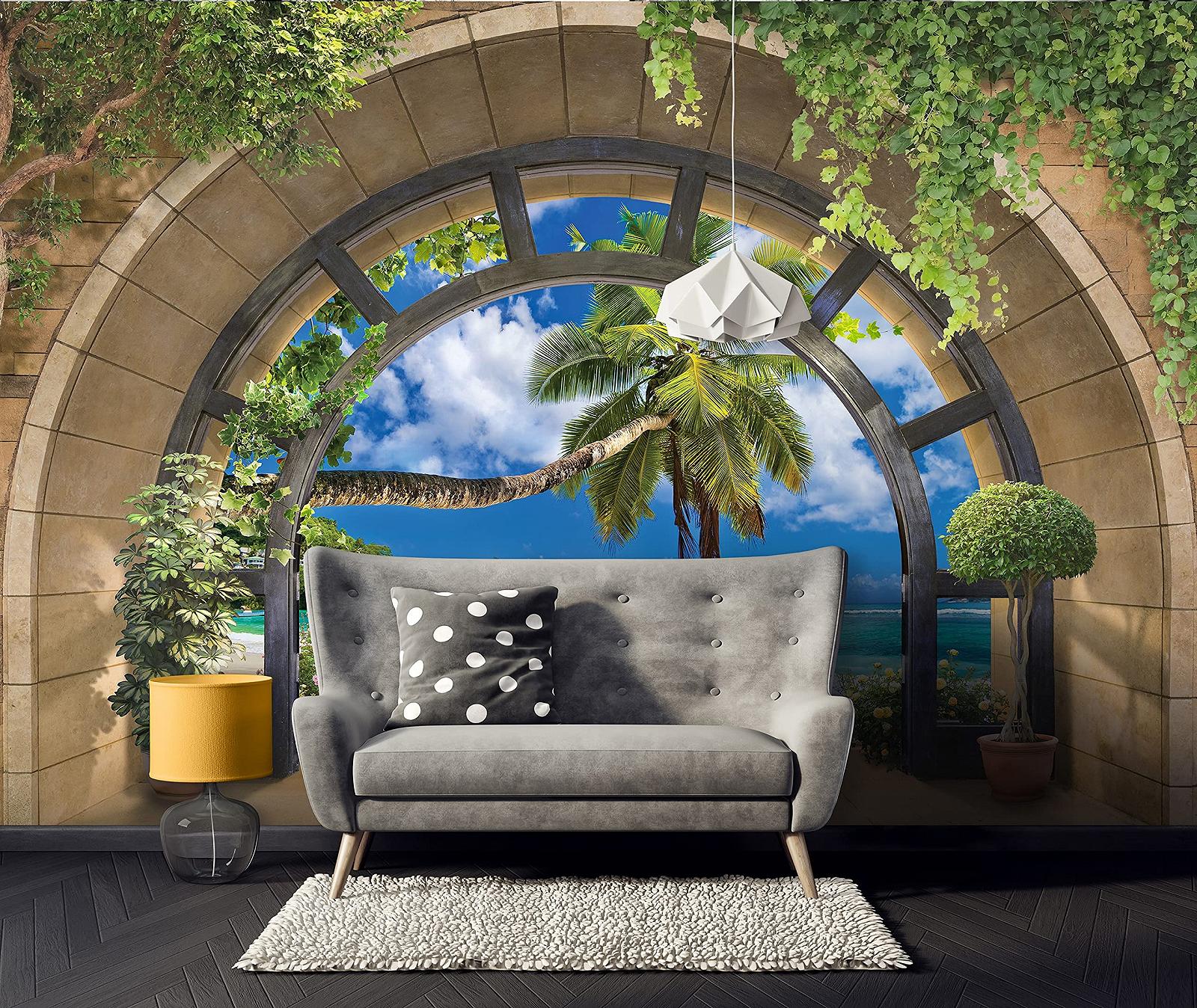 Фотошпалери 11554 VEXXL 3D Вікно Пляж Море Пальми 312 x 219 см 3 Панелі Флізелінові, фото №3 Фотошпалери 11554 VEXXL 3D Вікно Пляж Море Пальми 312 x 219 см 3 Панелі Флізелінові, фото №3