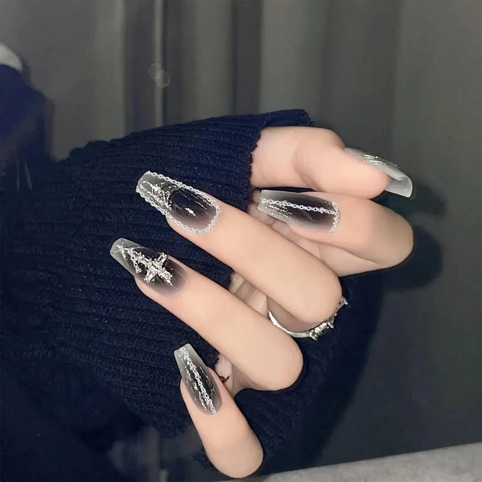 Ланцюжки для дизайну нігтів NICENEEDED 12 смужок Метал Срібло Золото, фото №2