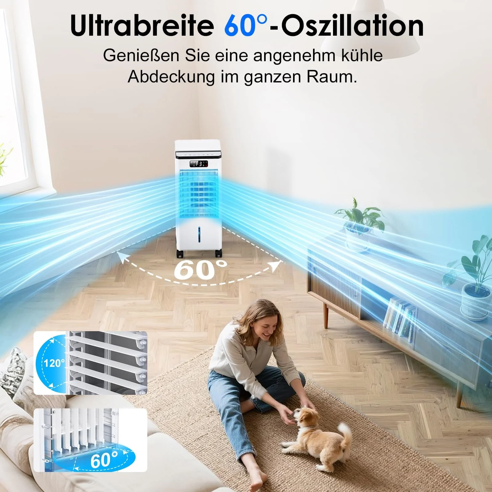 Повітроохолоджувач 4-в-1 7.5 L Таймер 60° Осциляція Пульт ДК 4 холодоагенти, фото №4