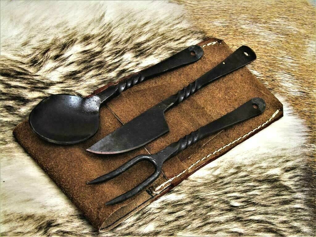 Набір столових приборів Medieval Hand-Forged Steel Knife Fork Spoon 4261, фото №2