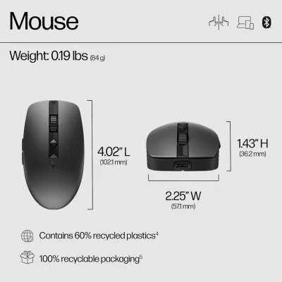 Мышка HP 710 Silent Rechargeable Wireless Black (6E6F2AA), фото №3 Мышка HP 710 Silent Rechargeable Wireless Black (6E6F2AA), фото №3