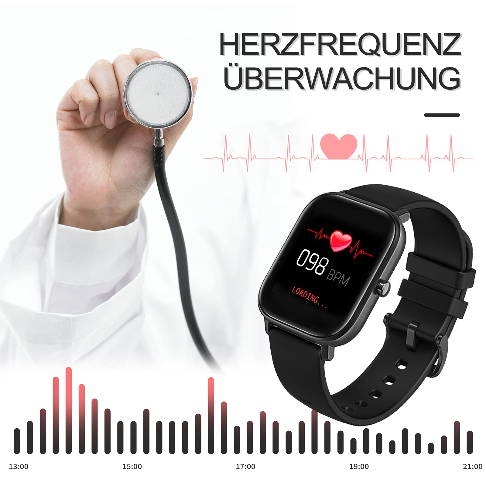 Фітнес браслет findtime Smartwatch з вимірюванням артеріального тиску чоловічий фітнес годинник спортивний годинник з крокоміром пульсометром лічильником калорій трекером для Android iOS, фото №3