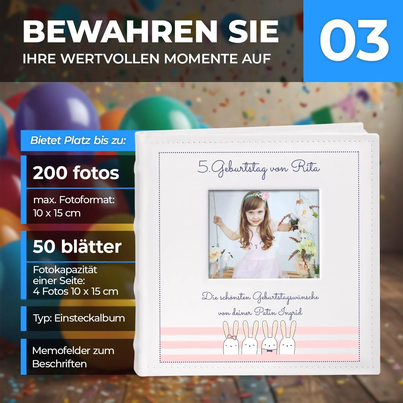 Альбом для фотографий Maverton Вставной Для 200 фотографий 10 x 15 см 100 белых страниц 21 x 22 см Белый Кролики, фото №4 Альбом для фотографий Maverton Вставной Для 200 фотографий 10 x 15 см 100 белых страниц 21 x 22 см Белый Кролики, фото №4