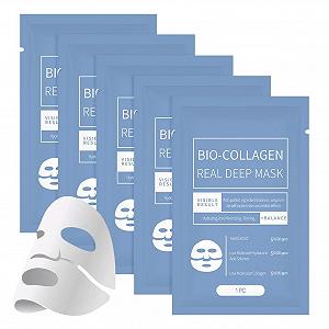 Маска для лица с коллагеном Pack of 5 для глубокого увлажнения, маска с коллагеном, ночные увлажняющие тканевые маски для сияющей кожи и эффекта сияния - Фото 1