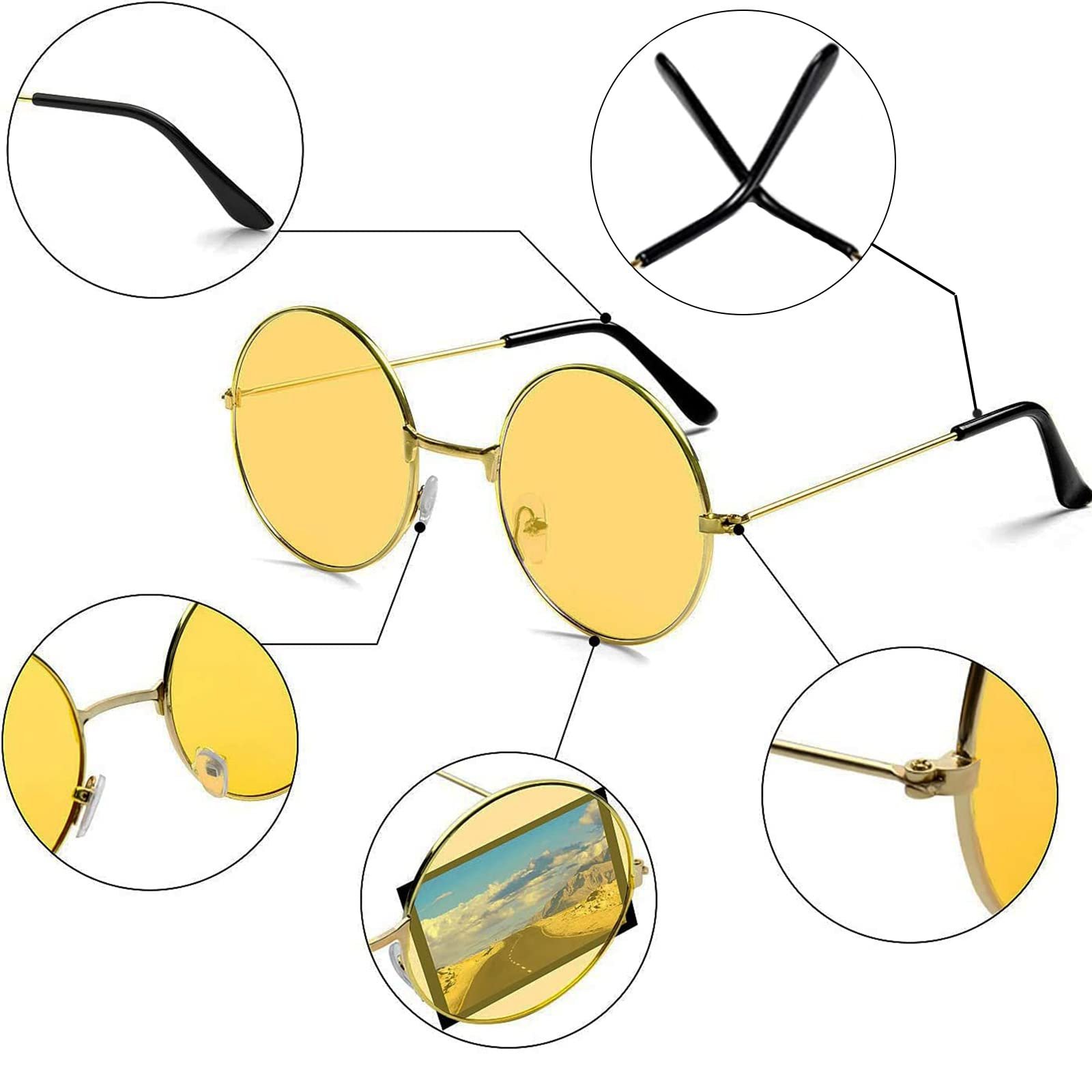Сонцезахисні окуляри круглі в стилі ретро, різнокольорові, 6 шт, фото №7